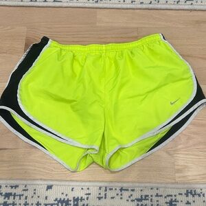 Nike Women's Neon Yellow Athletic Running Shorts with Black Panels